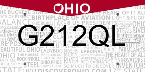 G212QL Ohio License Plate