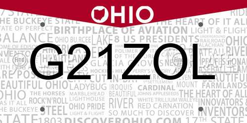 G21ZOL Ohio License Plate