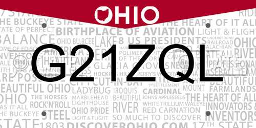 G21ZQL Ohio License Plate