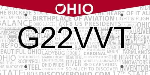 G22VVT Ohio License Plate
