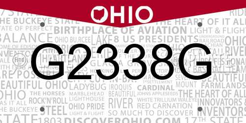 G2338G Ohio License Plate