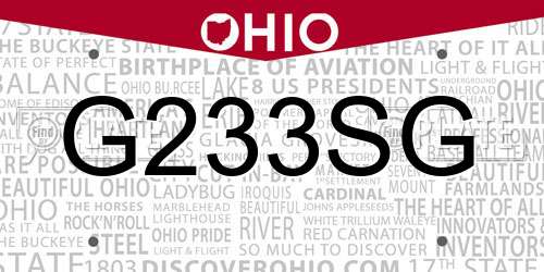 G233SG Ohio License Plate