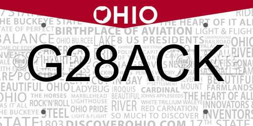 G28ACK Ohio License Plate