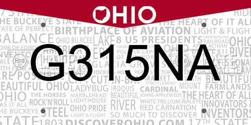 G315NA Ohio License Plate
