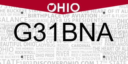 G31BNA Ohio License Plate