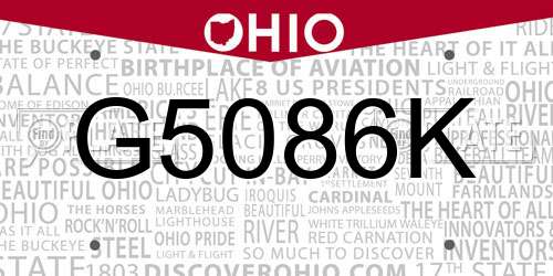 G5086K Ohio License Plate
