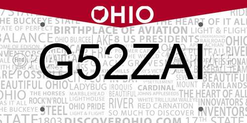 G52ZAI Ohio License Plate