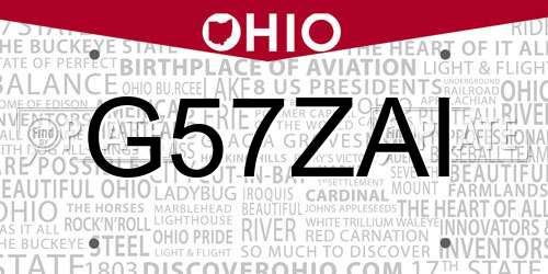 G57ZAI Ohio License Plate