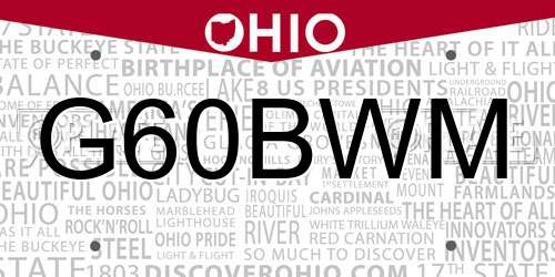 G60BWM Ohio License Plate
