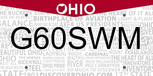 G60SWM Ohio License Plate