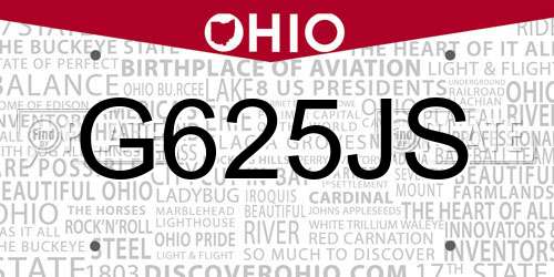 G625JS Ohio License Plate