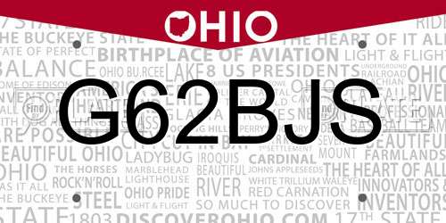 G62BJS Ohio License Plate