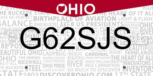 G62SJS Ohio License Plate