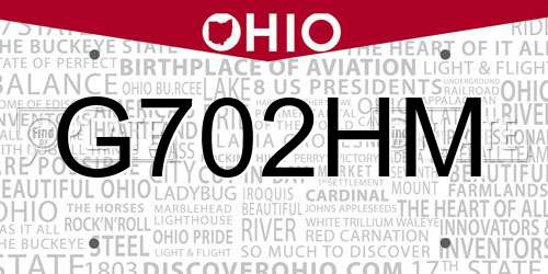G702HM Ohio License Plate