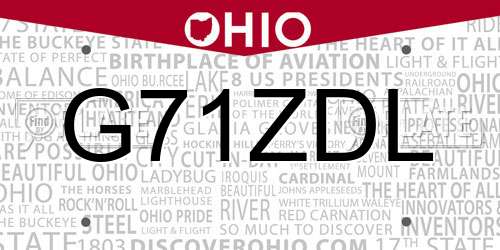 G71ZDL Ohio License Plate