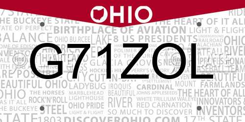 G71ZOL Ohio License Plate