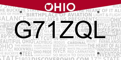 G71ZQL Ohio License Plate