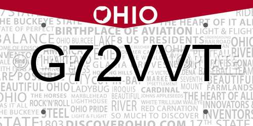 G72VVT Ohio License Plate