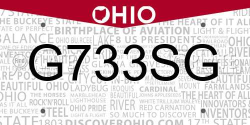 G733SG Ohio License Plate