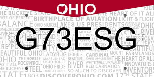 G73ESG Ohio License Plate