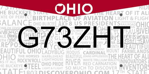 G73ZHT Ohio License Plate