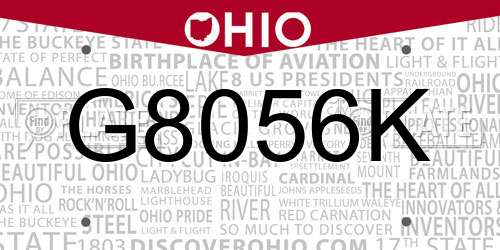 G8056K Ohio License Plate