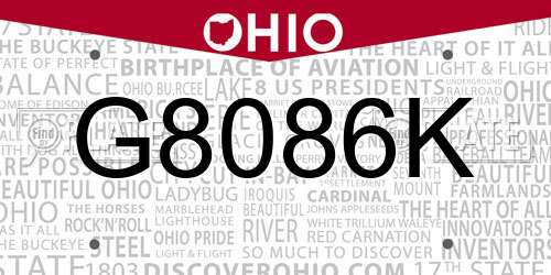 G8086K Ohio License Plate