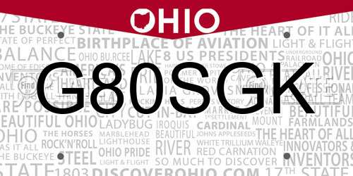 G80SGK Ohio License Plate