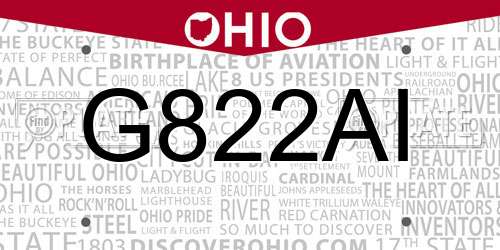 G822AI Ohio License Plate