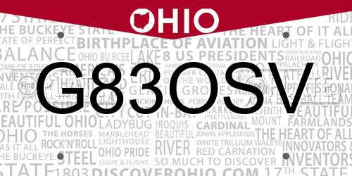 G83OSV Ohio License Plate
