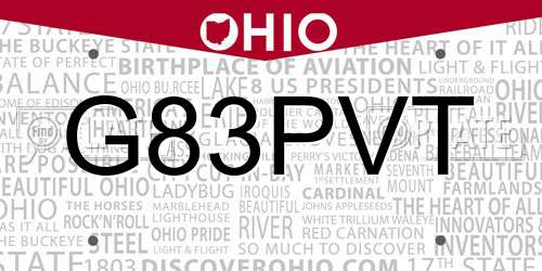 G83PVT Ohio License Plate
