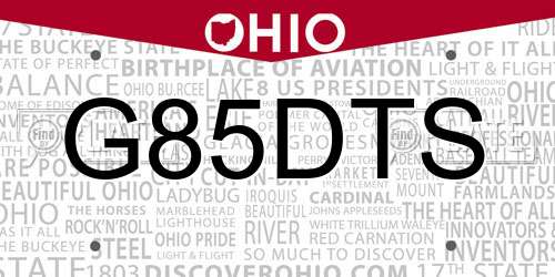 G85DTS Ohio License Plate