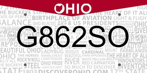 G862SO Ohio License Plate