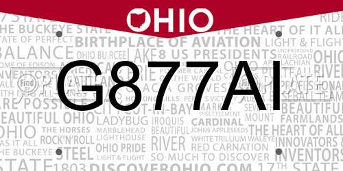 G877AI Ohio License Plate