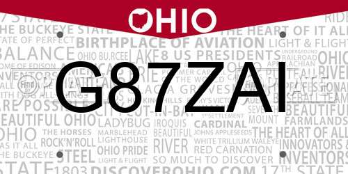 G87ZAI Ohio License Plate