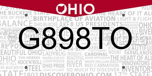 G898TO Ohio License Plate