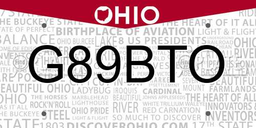 G89BTO Ohio License Plate