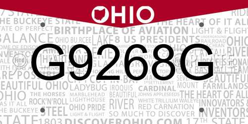 G9268G Ohio License Plate