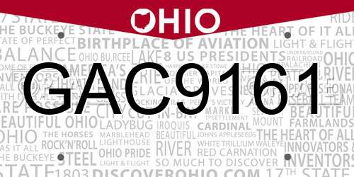 GAC9161 Ohio License Plate