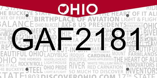 GAF2181 Ohio License Plate