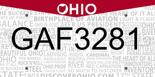 GAF3281 Ohio License Plate