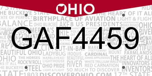 GAF4459 Ohio License Plate