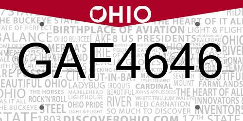 GAF4646 Ohio License Plate