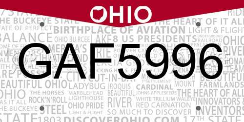 GAF5996 Ohio License Plate