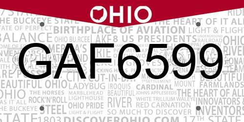 GAF6599 Ohio License Plate