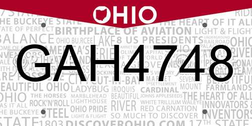 GAH4748 Ohio License Plate
