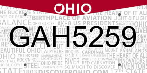 GAH5259 Ohio License Plate