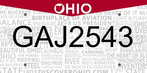 GAJ2543 Ohio License Plate