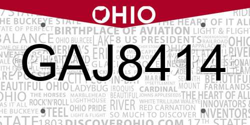 GAJ8414 Ohio License Plate