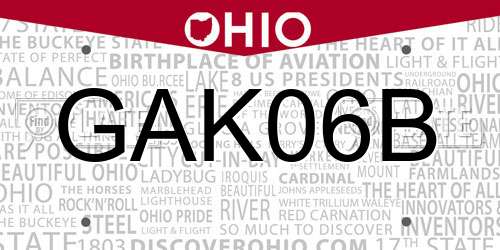 GAK06B Ohio License Plate